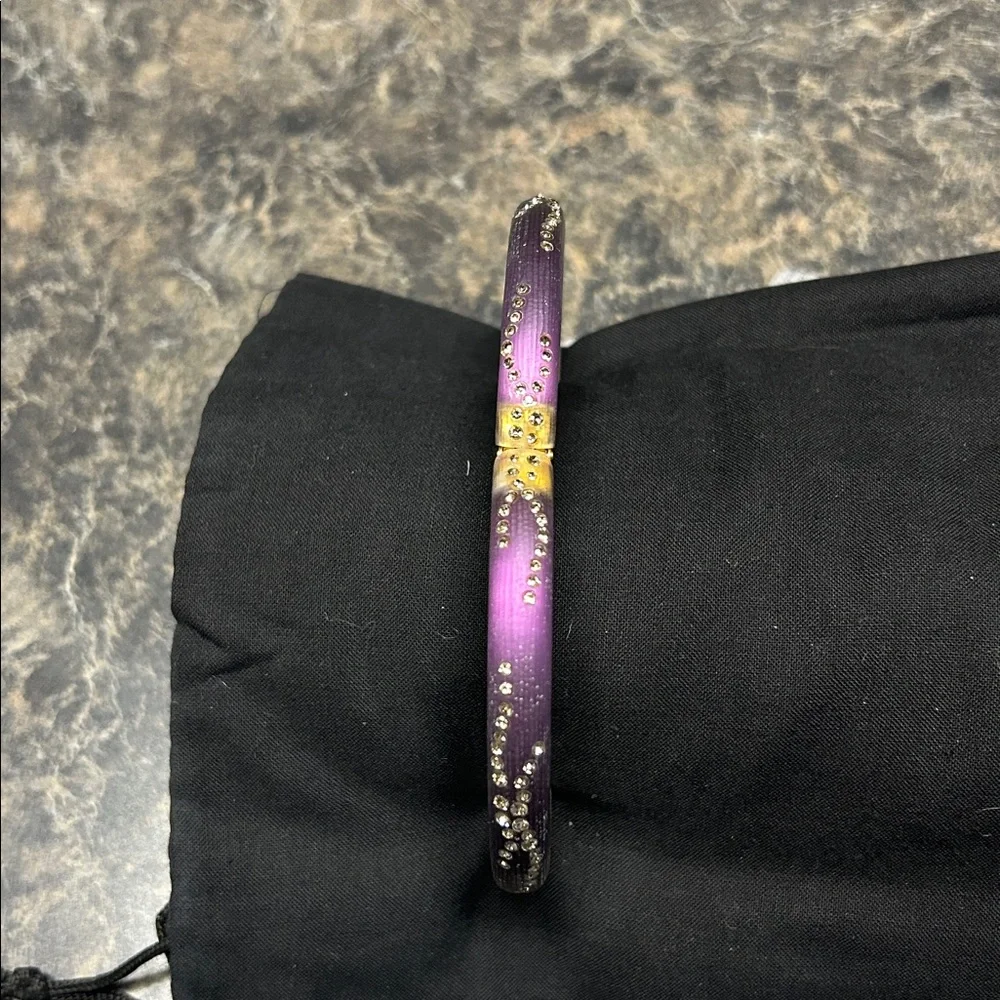 Alexis Bittar - Purple Colored Hinge Lucite Bangle Bracelet with Crystals. - Picture 3 of 6